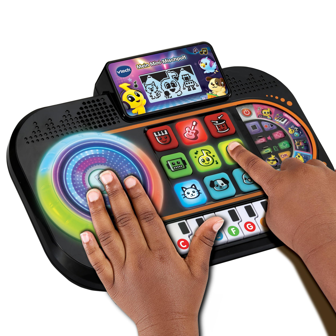 VTech Mein Mini-Mischpult – Interaktives DJ-Pult mit Lichteffekten, Klaviertasten und Turntable – Zum Musikmixen und Aufnehmen – Für Kinder von 3-7 Jahren