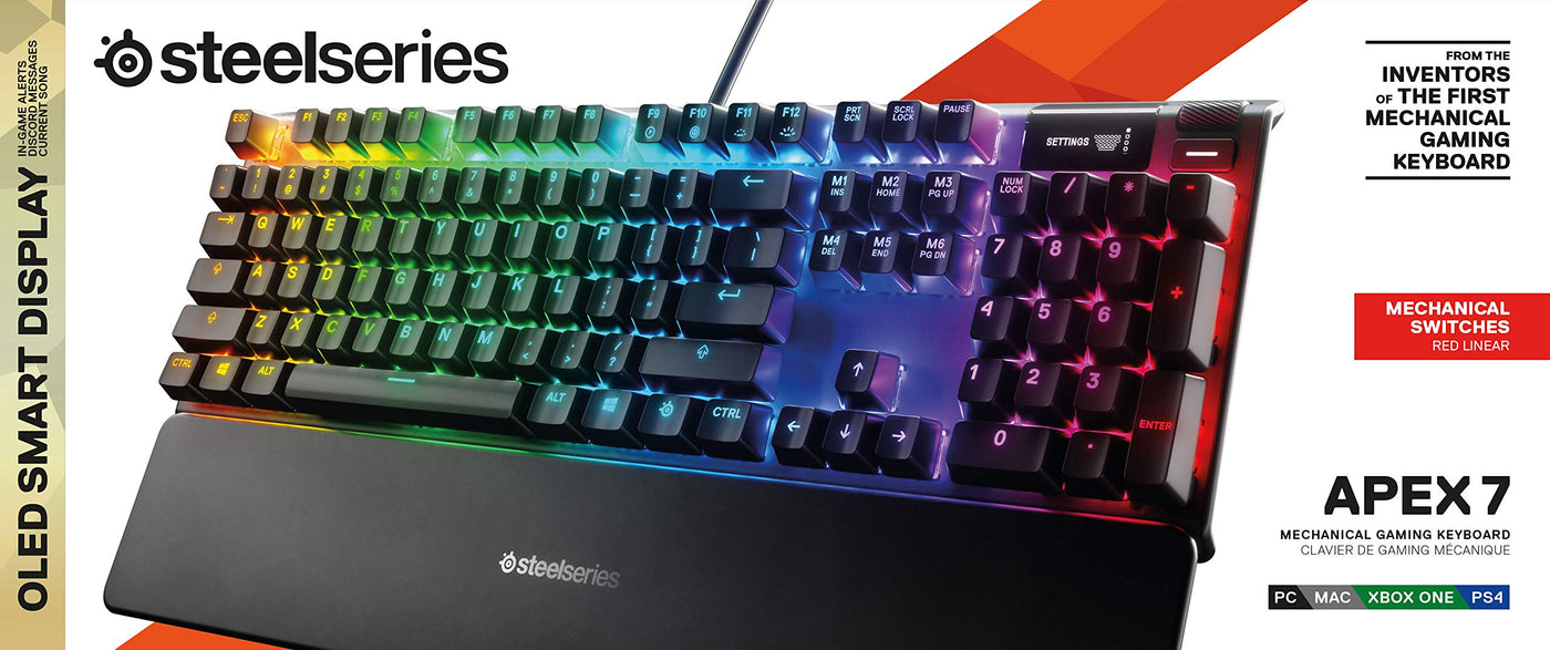 SteelSeries Apex 7 - Mechanische Gaming-Tastatur – OLED Smart Display – Rot Schalter – Deutsches (QWERTZ) Layout - Standard