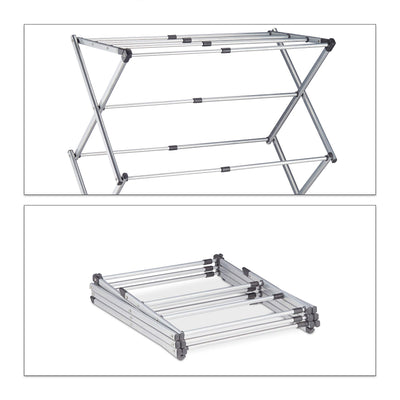 Relaxdays Wäscheständer, klappbar, ausziehbar, 11 Stangen, 6 Ebenen, platzsparender Turmwäscheständer, Metall, grau