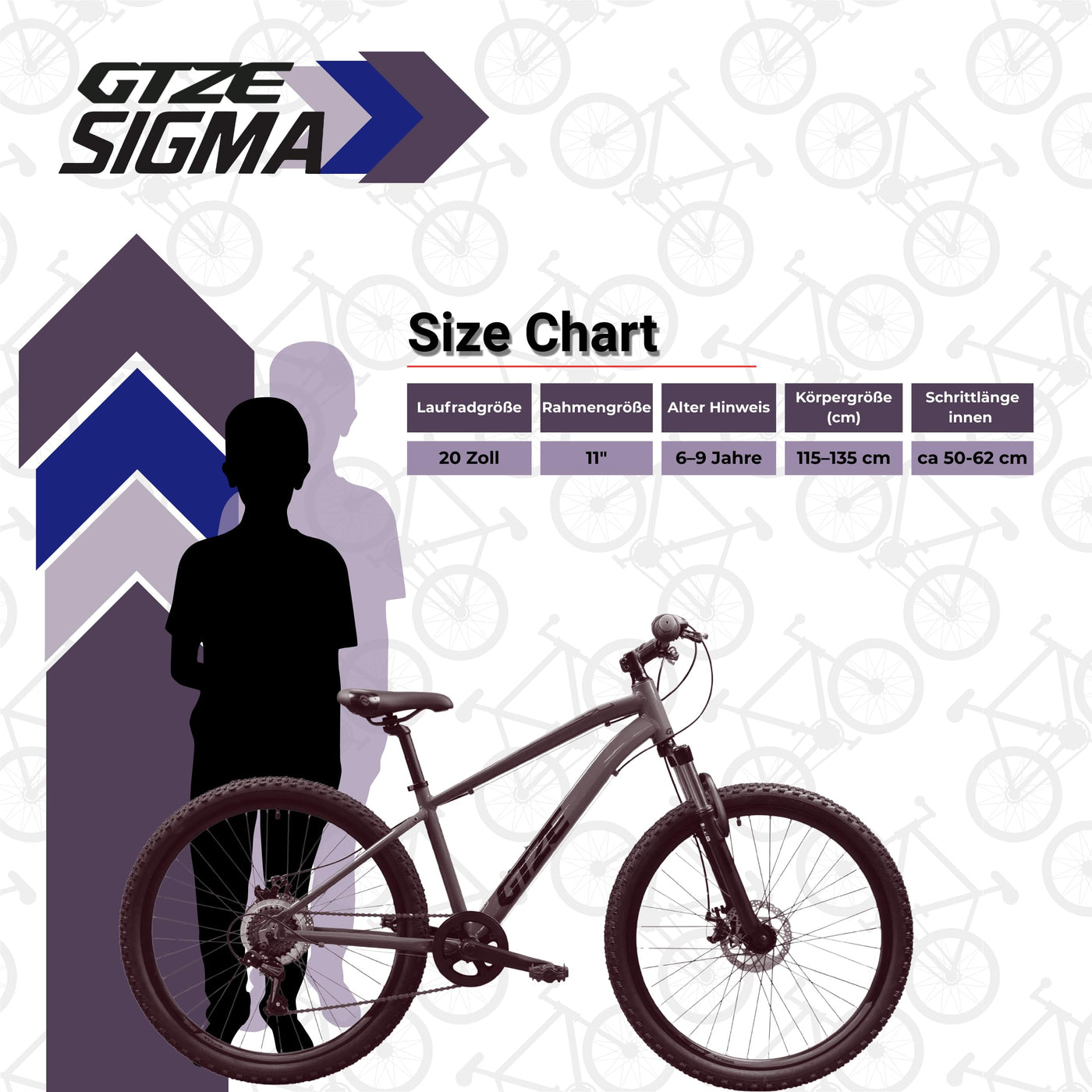 Goetze Sigma 20 x 2.10 Zoll Kinderfahrrad | MTB Hardtail | 6-Gang Kettenschaltung mit Drehgriff | Mechanische Scheibenbremsen | Aluminiumrahmen 11" | Federgabel | ab 115 cm Körpergröße