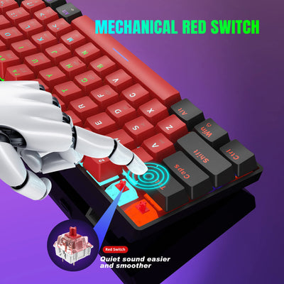 Snpurdiri 60% kabelgebundene mechanische Gaming-Tastatur, 61 Anti-Ghosting-Tasten, RGB-Hintergrundbeleuchtung, ultrakompakte Zwei Ständer (Blauer Schalter/Schwarz Rot)