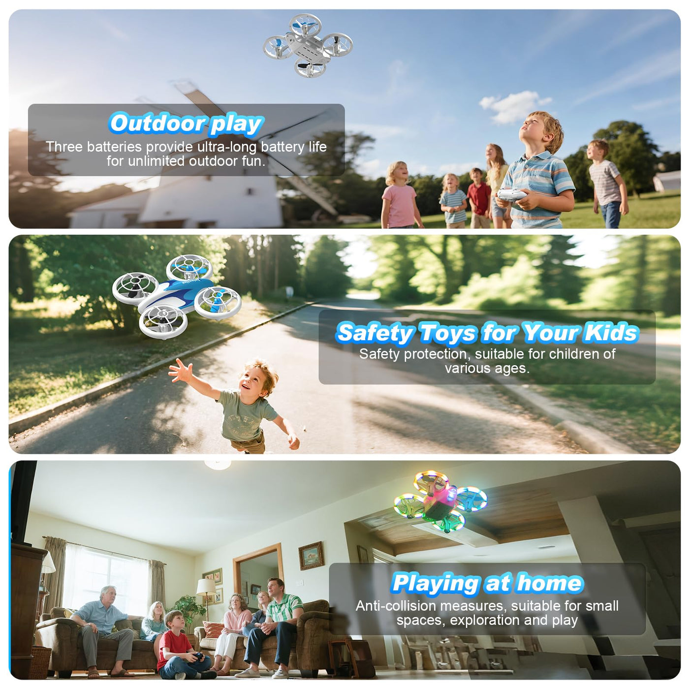 Mini Drohne für Kinder Anfänger, RC Flugzeug Spielzeug Drone mit kühlen LED Lichter, Quadrocopter mit 3D Flips & 3 Akkus, 30 Min Flugzeit, Lustige Geschenk für Jungen und Mädchen