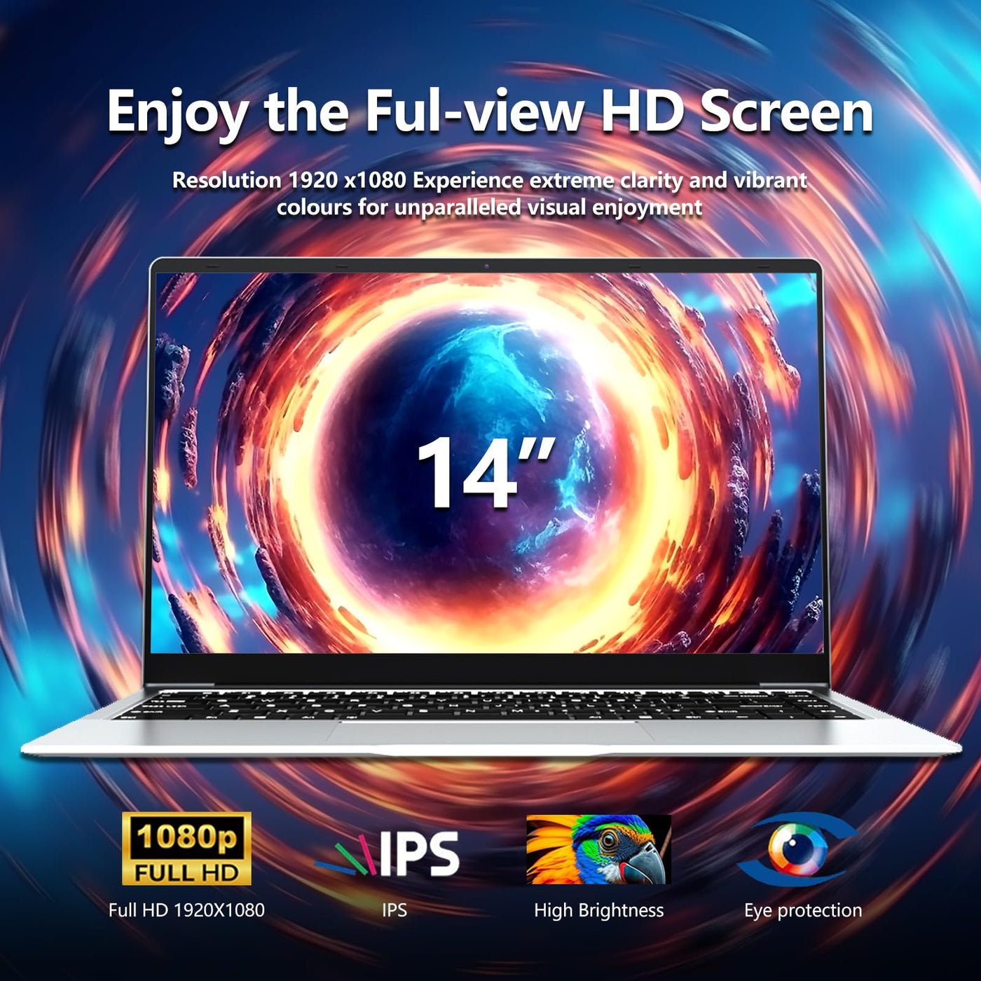 14,1 Zoll Laptop, Notebook 6 GB RAM 256 GB SSD, Celeron N4000 CPU, 180° Flip Screen FHD 1080P, Win 11 Pro Laptop mit Mini-HDMI, USB 3.0, 5000 mAh Akku, Silber Schlanker und leichter PC-Computer