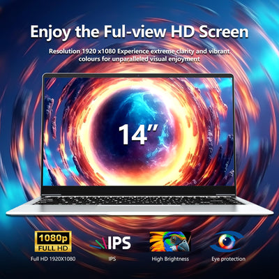 14,1 Zoll Laptop, Notebook 6 GB RAM 256 GB SSD, Celeron N4000 CPU, 180° Flip Screen FHD 1080P, Win 11 Pro Laptop mit Mini-HDMI, USB 3.0, 5000 mAh Akku, Silber Schlanker und leichter PC-Computer