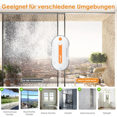 JSDROBOT Lite Fensterputzroboter，5300Pa Fensterroboter mit Druckwischfunktion Doppelter Wasserstrahl Reinigungsscheibe mit Hoher Deckkraft Kantenerkennung Intelligenter Pfadplan.