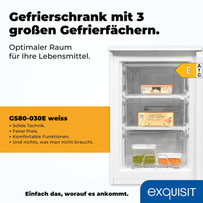 Exquisit Gefrierschrank, 4-Sterne-Gefrieren, Gefrierschrank klein, 86 Liter, Tiefkühlschrank, 55cm breit, kompakt, GS80-030E weiss