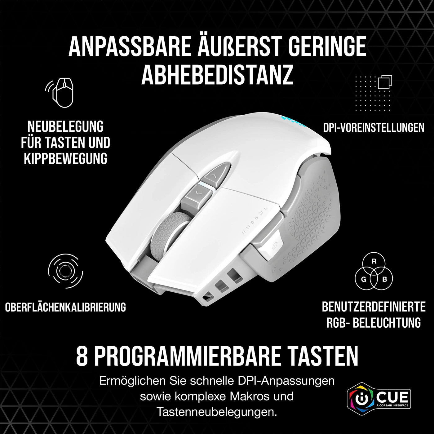 CORSAIR M65 RGB ULTRA WIRELESS Tunable FPS Gaming Mouse - 26.000 DPI - Sub-1ms Wireless - Gewichtssystem - Bis zu 120 Std. Akku - iCUE Kompatibel - PC, Mac, PS5, PS4, Xbox - Weiß