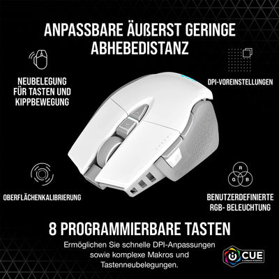 CORSAIR M65 RGB ULTRA WIRELESS Tunable FPS Gaming Mouse - 26.000 DPI - Sub-1ms Wireless - Gewichtssystem - Bis zu 120 Std. Akku - iCUE Kompatibel - PC, Mac, PS5, PS4, Xbox - Weiß