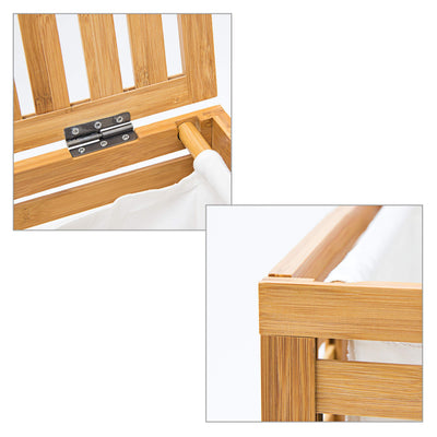 Relaxdays Wäschetruhe, Bambus, HxBxT: 60 x 50,5 x 35,5 cm, herausnehmbarer Wäschesack, Volumen 100 l, Wäschekorb, natur