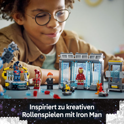 LEGO Marvel Iron Mans Labor: Halle der Rüstungen - Superhelden Spielzeug mit Einer Mech Figur, 5 Minifiguren inkl. Aldrich Killian - Avengers Geschenk für Jungen und Mädchen ab 8 Jahren 76315