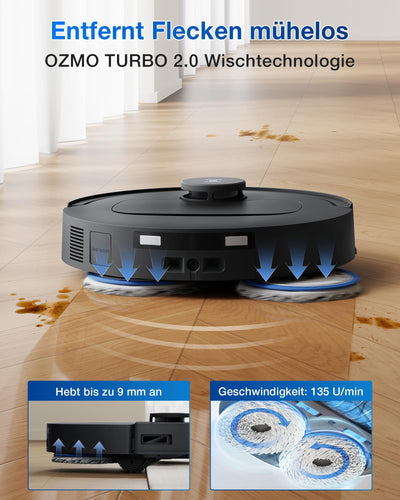 ECOVACS DEEBOT T30C Omni Gen2, Saugroboter mit Wischfunktion, 25.000 Pa, OZMO Turbo 2.0 Wischen, ZeroTangle 3.0 Anti-Verheddern, TruEdge 2.0 Kantenreinigung, Omni-Station, 75°C Moppwäsche, Schwarz