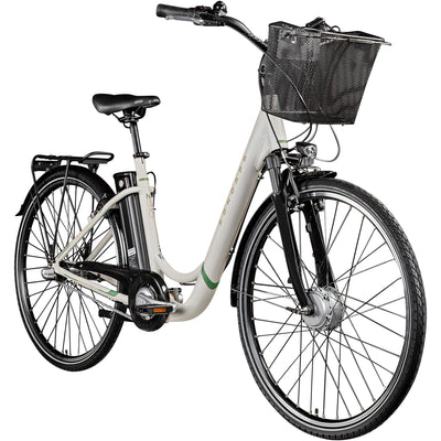 ZÜNDAPP EBike Z510 28 Zoll Elektrofahrrad mit Rücktritt E Bike Damen & Herren E-Bike 3 Gang Fahrrad Elektro Pedelec City Elektrofahrräder Hollandrad mit Korb (Antique White, 48 cm)