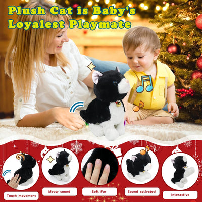 SWTOIPIG Interaktives Elektronisches Plüschtier – Upgrade mit LED-Lichtaugen, Animierte Soundsteuerung, Elektronisches Haustier, Roboter, Katze, Kätzchen, Spielzeug, Geschenke für Jungen und Mädchen