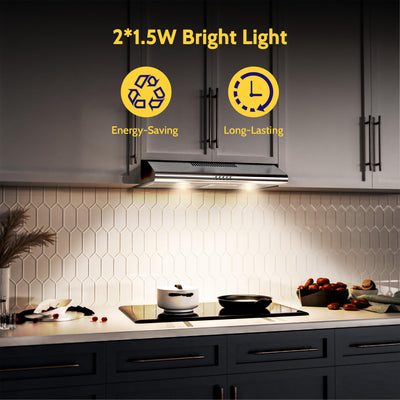 FIREGAS Dunstabzugshaube 60cm für Umluft- oder Abluftbetrieb, Dunstabzugshaube 60cm mit Bürstenloser motor & 3 Leistungsstufen, Abzugshaube Abluftleistung 250 m³/h, Edelstahl