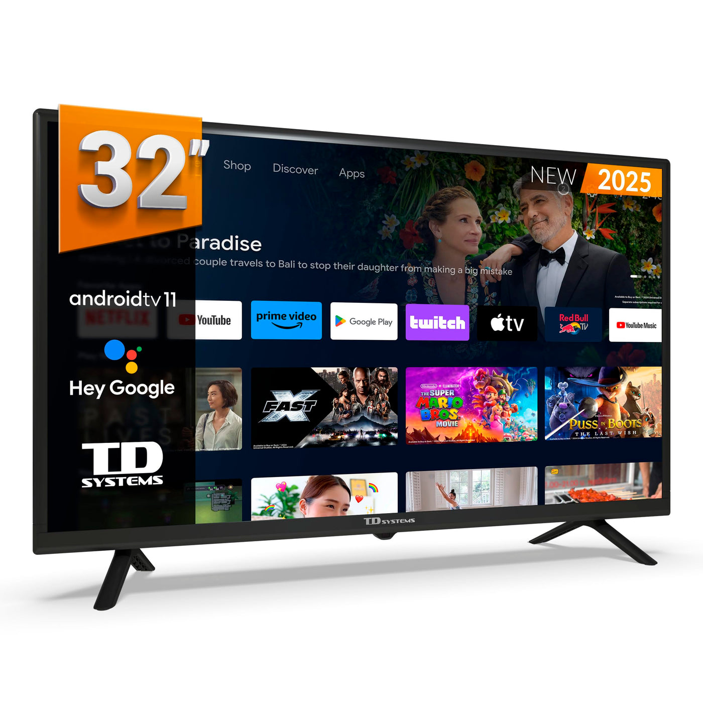TD Systems - 32 Zoll Smart TV, Google TV, HD DVB-T2/C/S2 Television, Android 11, Modell 2025, Fernseher mit 2 Jahren Garantie - PRIME32C19GLE