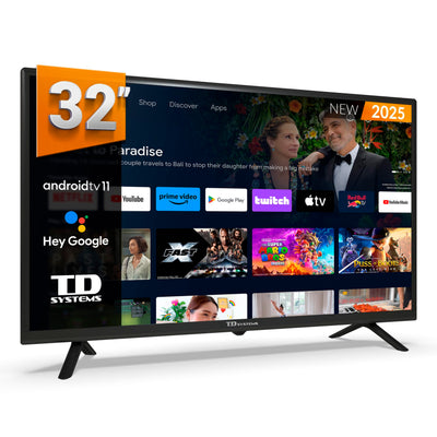 TD Systems - 32 Zoll Smart TV, Google TV, HD DVB-T2/C/S2 Television, Android 11, Modell 2025, Fernseher mit 2 Jahren Garantie - PRIME32C19GLE