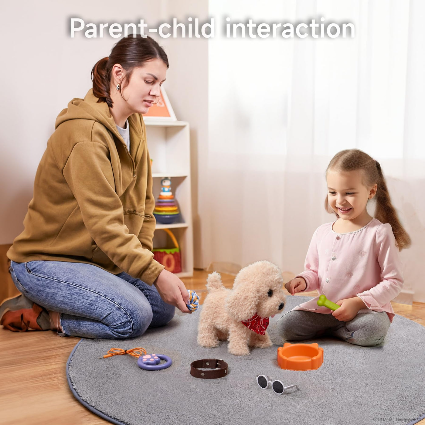 TUMAMA Interaktives Hund Spielzeug Kinder, Laufender Hund mit Fernbedienung Leine der Läuft und Bellt, Spielhund Kinderspielzeug ab 3 4 5 6 Jahre, Kuscheltier Hunde - Gehen, Bellen, Schwanz Wedeln