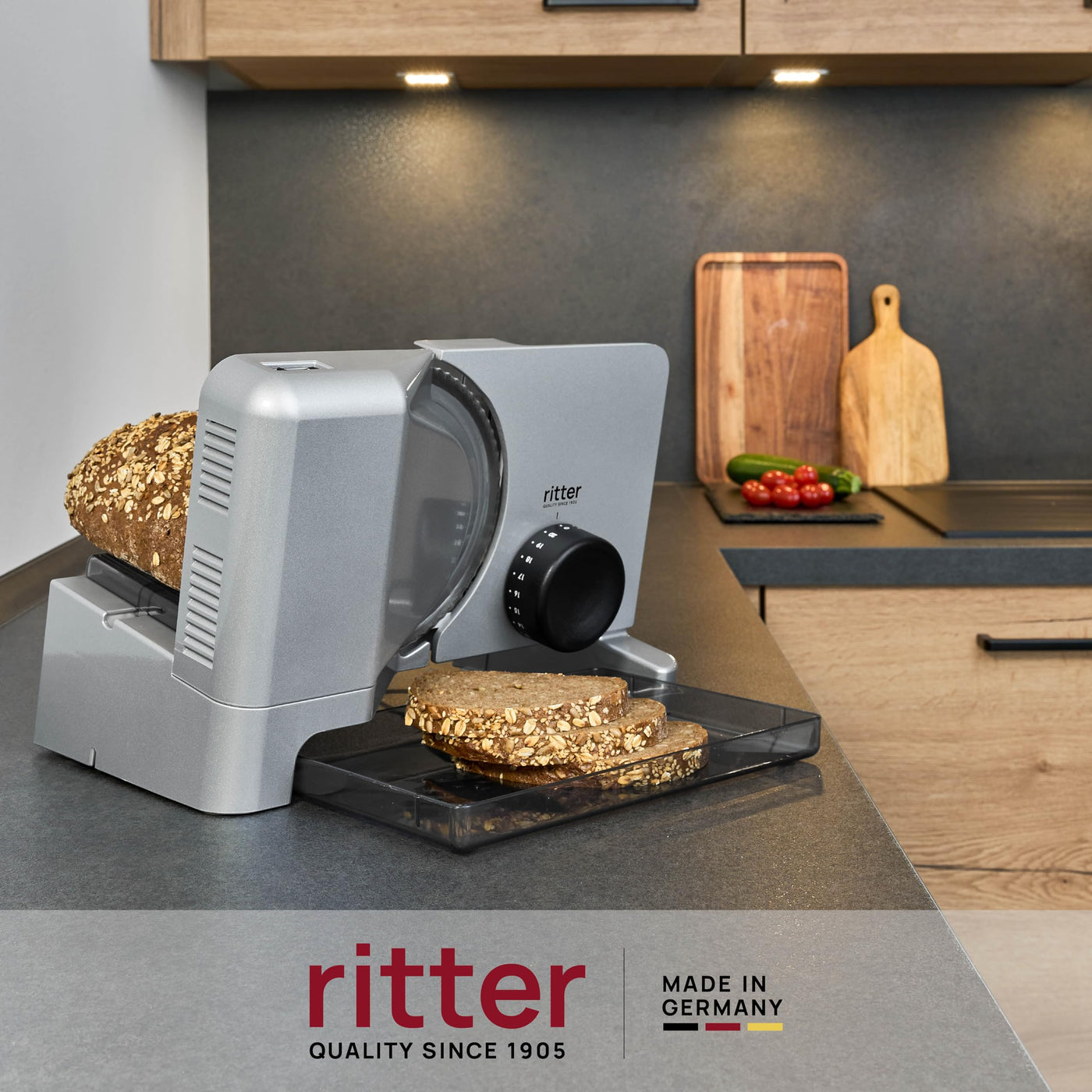 ritter E 16 Elektrischer Allesschneider & Brotschneidemaschine aus Metall mit ECO-Motor, Made in Germany, Schwarz