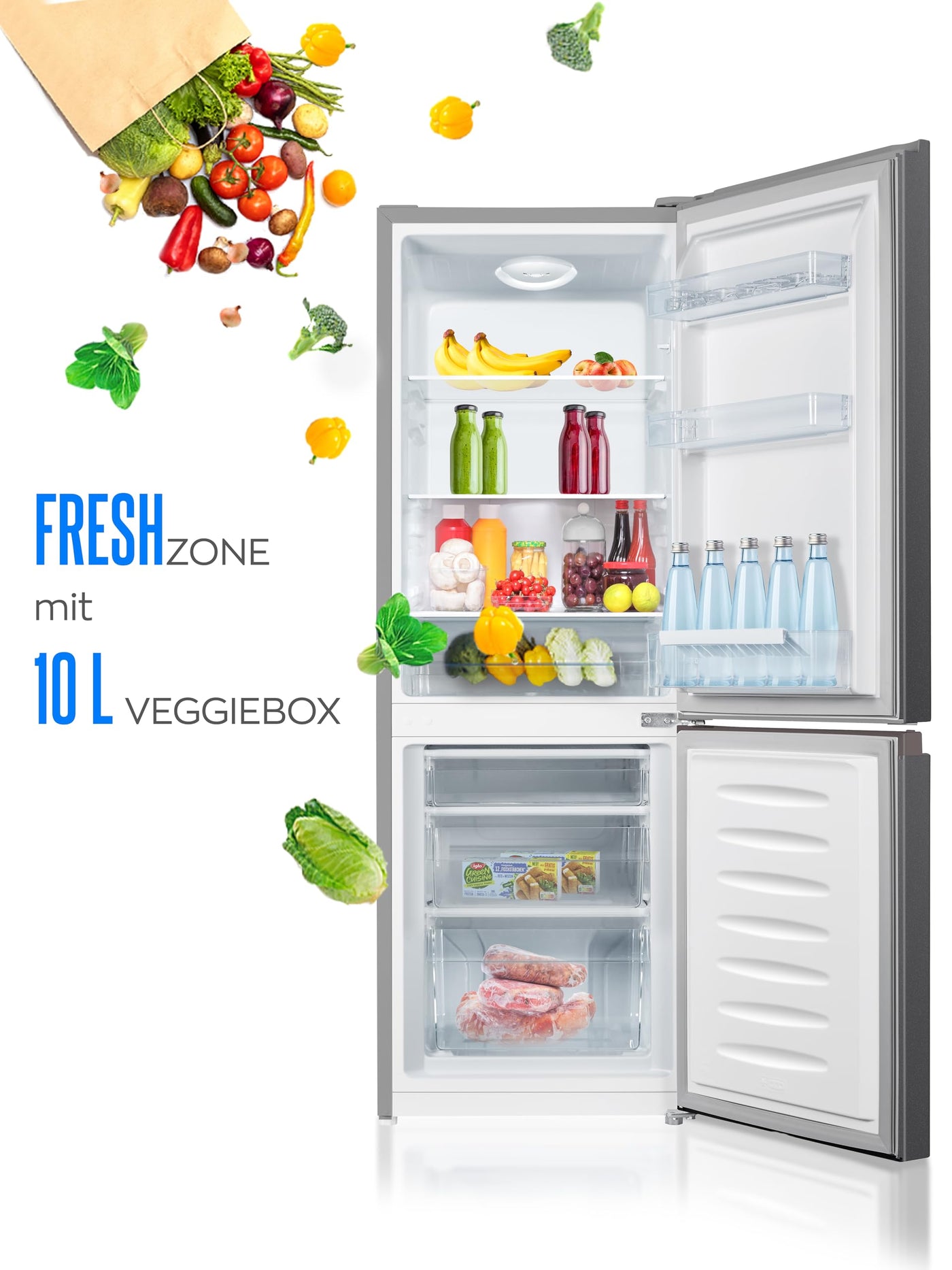 Heinrich´s Kühlgefrierkombination 175Liter, Kühlvolumen 122L, Gefrierfach 53L,LED Innenraumbeleuchtung, Kühlschrank Türanschlag wechselbar, leise 39dB,große Tiefkühlboxen, 7 Temperaturstufen,inox