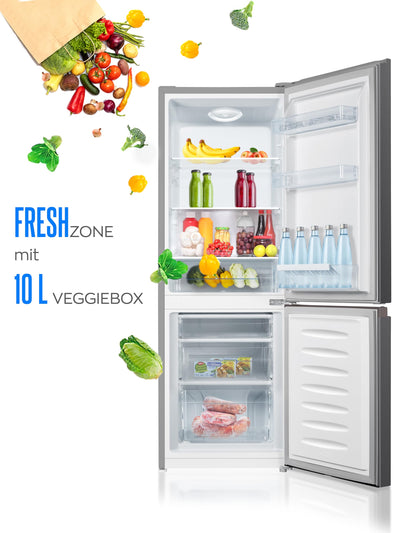 Heinrich´s Kühlgefrierkombination 175Liter, Kühlvolumen 122L, Gefrierfach 53L,LED Innenraumbeleuchtung, Kühlschrank Türanschlag wechselbar, leise 39dB,große Tiefkühlboxen, 7 Temperaturstufen,inox