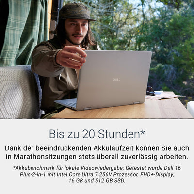 Dell 16 Plus 2-in-1 Laptop Copilot+ PC db06250 – 16" FHD+ Touch Display, Intel Core Ultra 7 Series 2, 16GB RAM, 512GB SSD, Intel Arc Grafik, Windows 11 Home, Beleuchtete Tastatur QWERTZ – Ice Blue