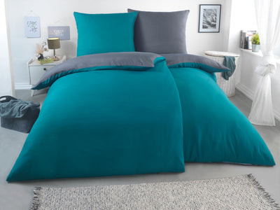 MALIKA® Bettwäsche 135x200 4 teilig | ÖkoTex Zertifiziert & für Allergiker geeignet |Bettwäsche Set mit je 2 Bettbezügen 135 x 200 & Kissenbezügen 80x80 | modern & hochwertig, Farbe:Petrol-GRAU