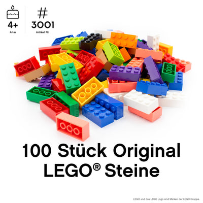 Lego Steine 2x4 Bunt, 100 Stück - Einzelne Lego Basis Bausteine Bunt Gemischt, Grundbausteine für Legoplatte und Bausteine Classic Box, Legosteine Classic ab 4 Jahre | Basic Bricks (3001)
