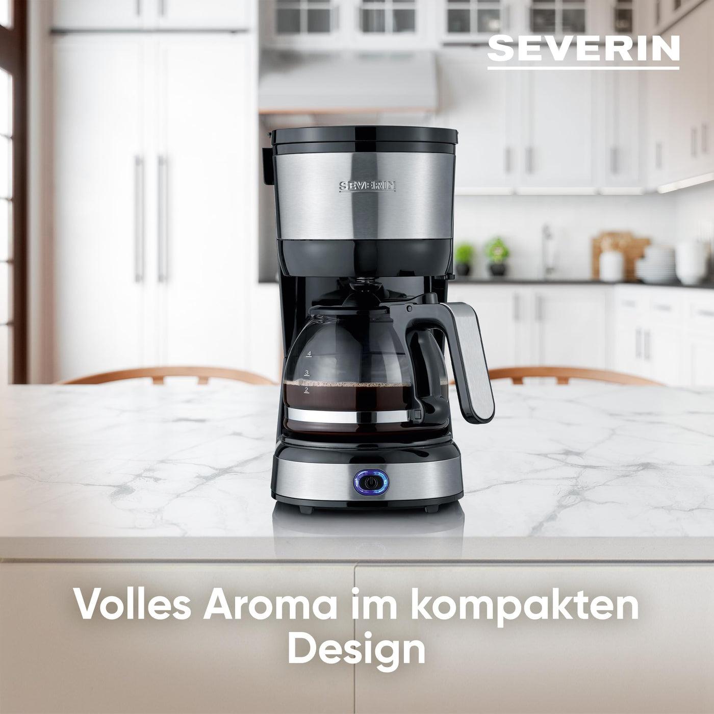SEVERIN Kompakt Kaffeemaschine, aromatischer Kaffee mit dem Kaffeebereiter für bis zu 4 Tassen, Filterkaffeemaschine mit Permanent-Schwenkfilter, Edelstahl/schwarz, KA 4808