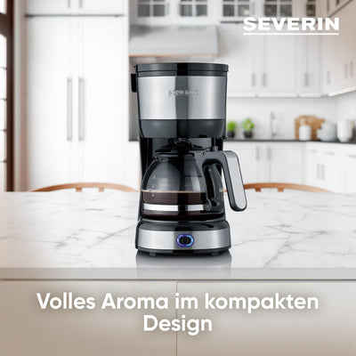 SEVERIN Kompakt Kaffeemaschine, aromatischer Kaffee mit dem Kaffeebereiter für bis zu 4 Tassen, Filterkaffeemaschine mit Permanent-Schwenkfilter, Edelstahl/schwarz, KA 4808