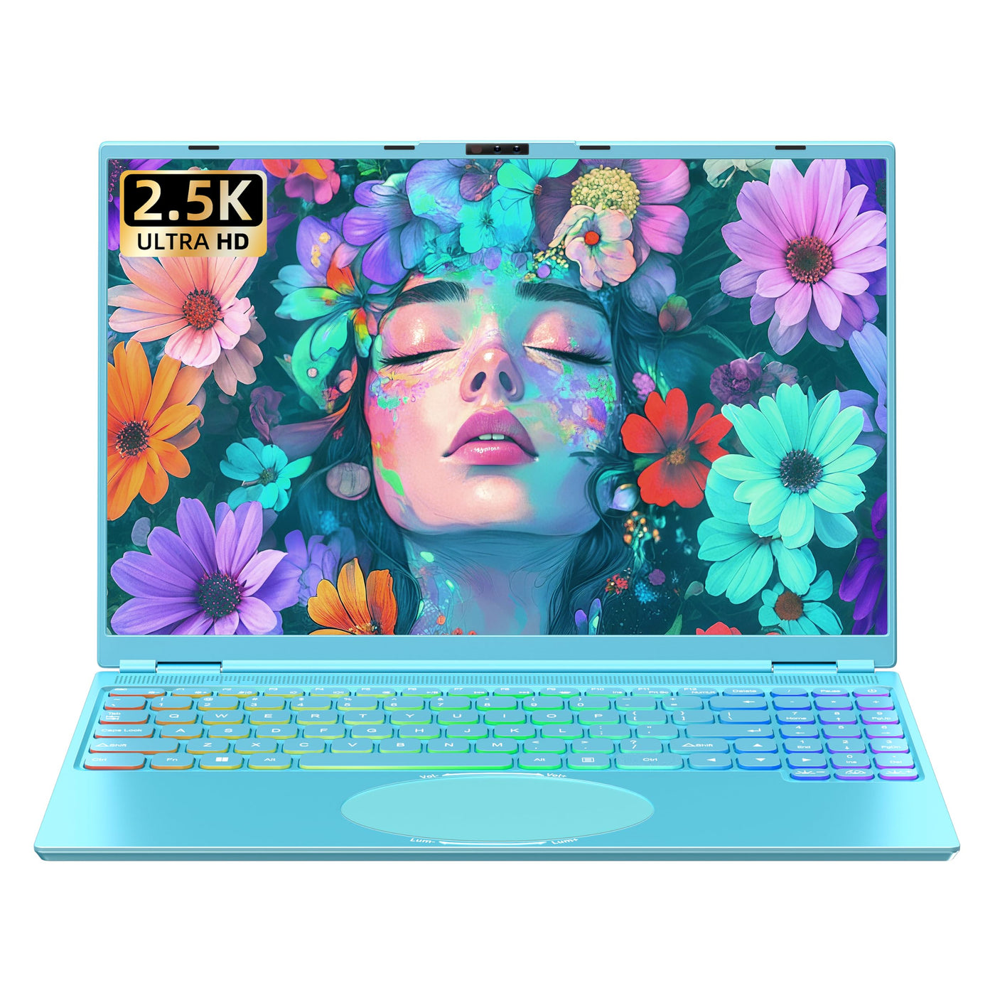 Fsjun 16" Laptop Notebook Blau, N95 bis 3,4 GHz, 16GB RAM 1TB SSD, 2.5K QHD IPS 2560×1600 Screen, 7-farbige beleuchtete Tastatur, Face Unlock, USB-C/HDMI/WiFi/BT, DE Tastaturschutz