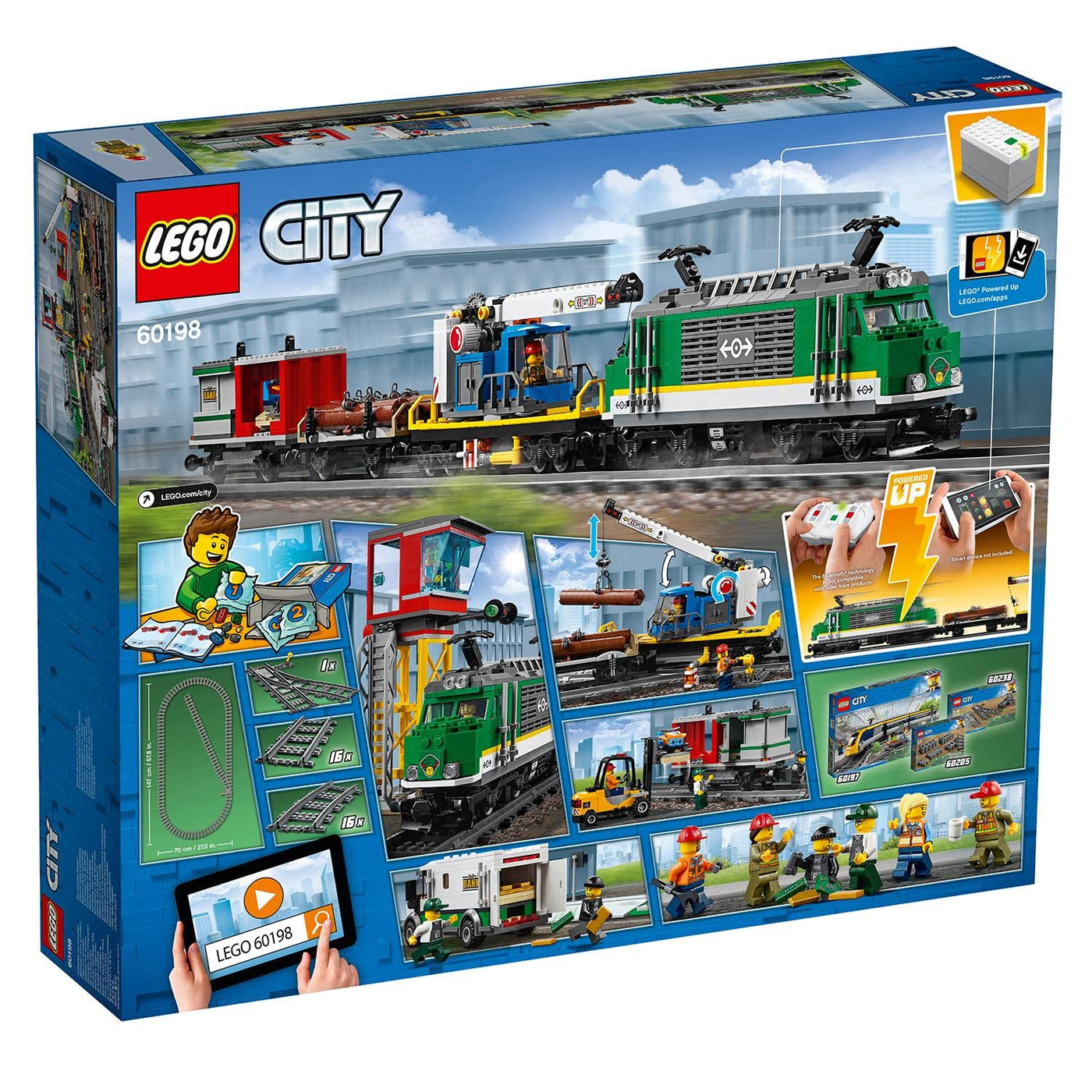 LEGO City Trains Güterzug - Zug Spielzeug, Gabelstapler, 32 Gleisstücke, Signalleuchten & 6 Minifiguren – Lokomotive Spielset für Kinder - Kreatives Geschenk für Jungen & Mädchen ab 6 Jahren - 60198