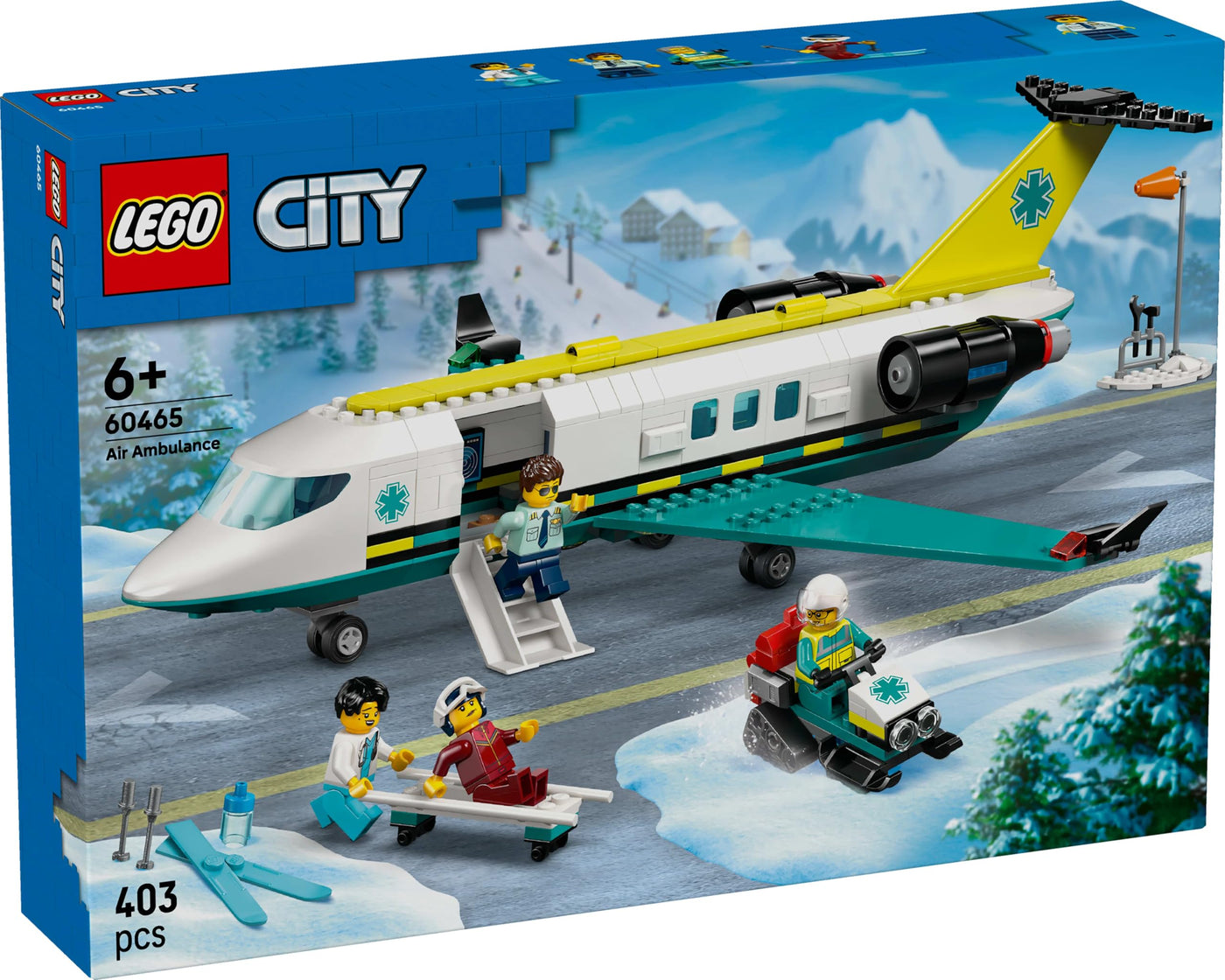 LEGO City Notfallrettungsflugzeug – Set mit Flieger, Schneemobil und 4 Mini-Figuren: Rettungssanitäter, Pilot, Arzt und Skifahrer – tolles Geschenk für Kinder ab 6 Jahren – 60465