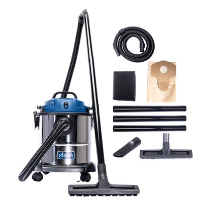 Scheppach Nass- und Trockensauger NTS20 inkl. umfangreichem Zubehörpaket - 1200 W | 20 L Edelstahlbehälter | Ausblasfunktion