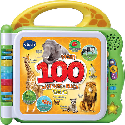 Vtech 80-609544 Baby Mein 100-Wörter-Buch Tiere, Interaktives Bildwörterbuch zum Lernen erster Wörter, Tierbuch mit 12 bilingualen Seiten in Deutsch-Englisch, Für Kinder von 2-5 Jahren