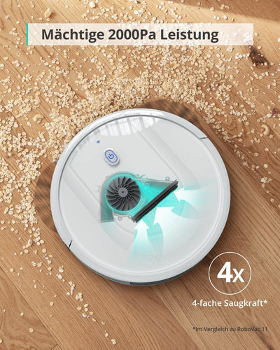 eufy Saugroboter mit Wischfunktion, RoboVac G10 Hybrid, Smart Dynamic Navigation, 2-in-1 Sauger & Wischmopp Roboterstaubsauger, 2000Pa Saugkraft, Selbstaufladend(Weiß)(Generalüberholt), böden