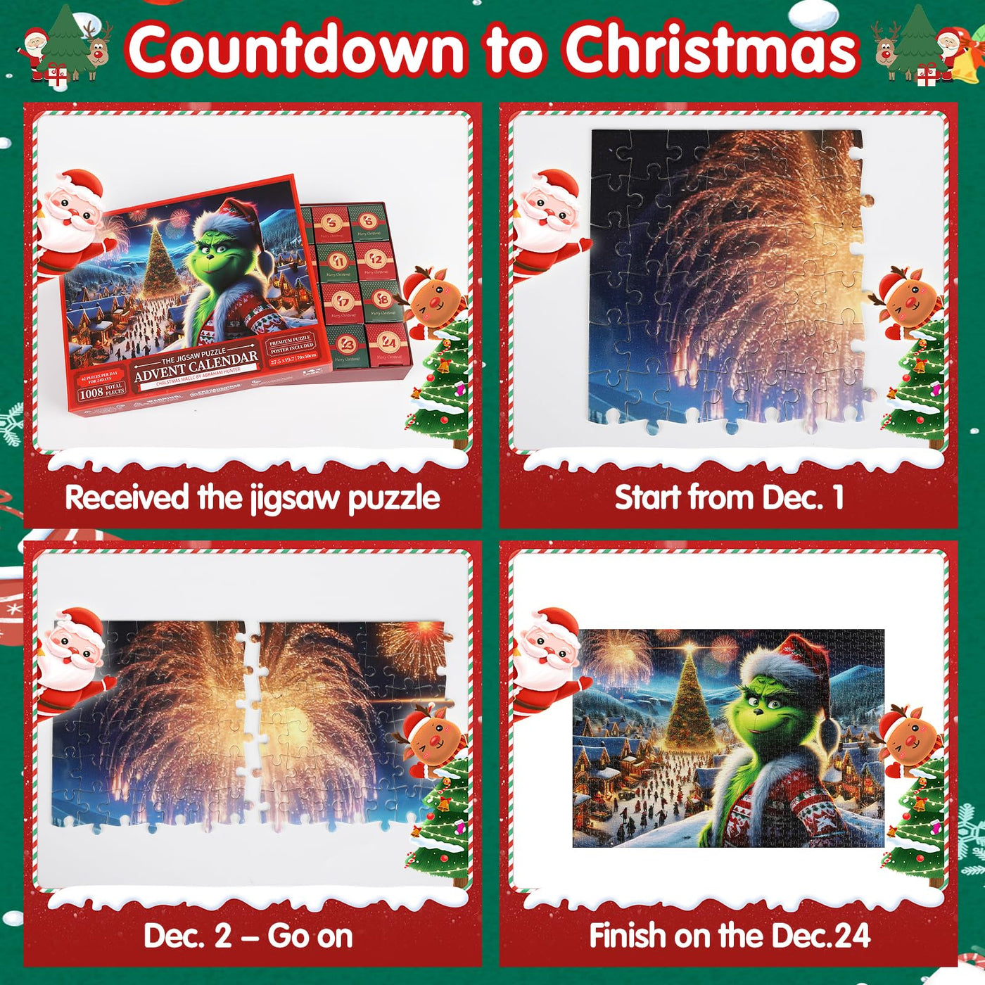2025 Puzzle Adventskalender für Erwachsene und Kinder, 24 Boxen 1008 Teile Puzzle Weihnachts Countdown Geschenke, Adventskalender Weihnachts Deko Innen