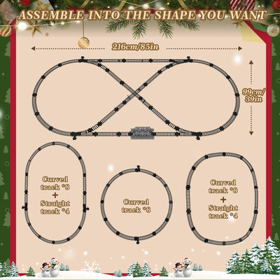 JONRRYIN Elektrische Zug Spielzeug, Eisenbahn Weihnachtsbaum Elektrisch, Weihnachtszug mit Schienen, Dampf, Licht & Sound, Dampfzug den Tannenbaum Geschenk für Kinder