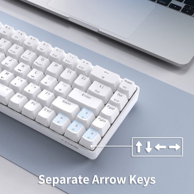 TMKB Mechanische Gaming Tastatur, T68se 60% Prozent Tastatur mit USB Kabel, Anti Ghosting QWERTY Layout Mini Brown Switches Keyboard für PC Windows/Mac OS, Weiß