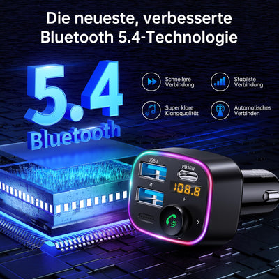 Syncwire FM Transmitter Auto Bluetooth 5.4 48W (PD 36W & 12W) Bluetooth Adapter Auto mit [Lichtschalter] [HiFi-Bass-Sound] [Schnellladen] Freisprecheinrichtung Autoladegerät Zigarettenanzünder