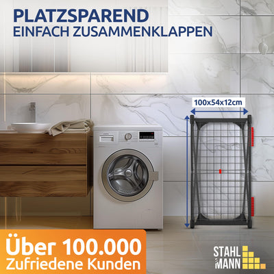 STAHLMANN ® Wäscheständer schwarz [18M Trockenfläche ] - Flügelwäscheständer [Made IN EU] 1,05 M Flügel ideal für Lange Kleidungsstücke - Wäscheständer platzsparend