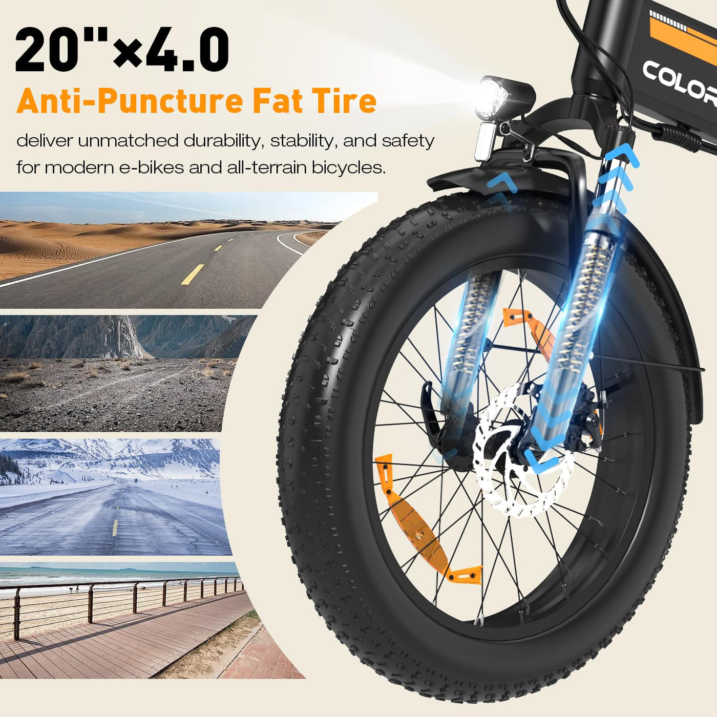 COLORWAY BK10 Elektrofahrrad Klappfahrrad 20×4.0 Zoll Breitreifen Fatbike, 250W Motor, 36V 12Ah Akku,7-Gang, Pedelec Klapprad für Damen Herren, Faltbares E-Bike für Stadt & Gelände