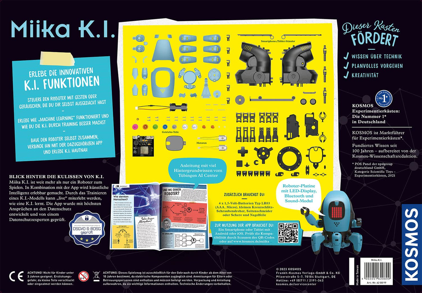 KOSMOS 620899 Miika K.I. Roboter, künstliche Intelligenz erleben und verstehen, trainiere ihn mit Gesten oder Stimme, innovativer Experimentierkasten für Kinder ab 10 Jahre, Roboter-Spielzeug
