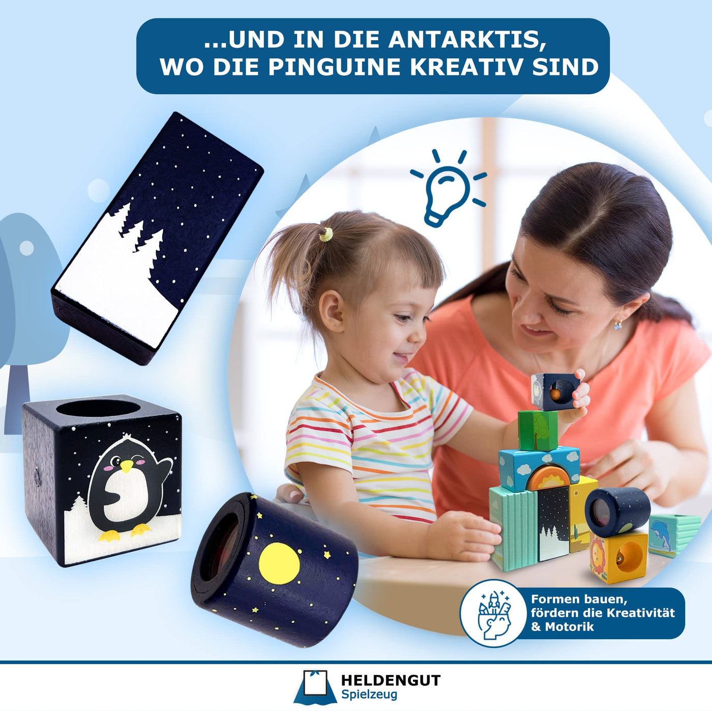 HELDENGUT® ‘Um-Die-Welt’ Klangbausteine für Babys - Baby Bausteine aus hochwertigem Bauklötze Holz - Pädagogisches Montessori Spielzeug Baby ab 1 Jahr für Mädchen & Junge