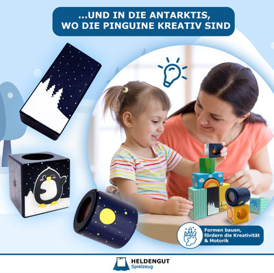 HELDENGUT® ‘Um-Die-Welt’ Klangbausteine für Babys - Baby Bausteine aus hochwertigem Bauklötze Holz - Pädagogisches Montessori Spielzeug Baby ab 1 Jahr für Mädchen & Junge
