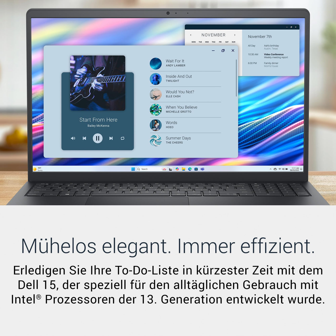 Dell 15 Laptop DC15250 15,6" FHD (1920 x 1080) 120Hz, Intel Core i5-1334U, Intel UHD Grafik, 16GB DDR4 RAM, 512GB SSD, Windows 11 Home, QWERTZ-Tastatur – Schwarz