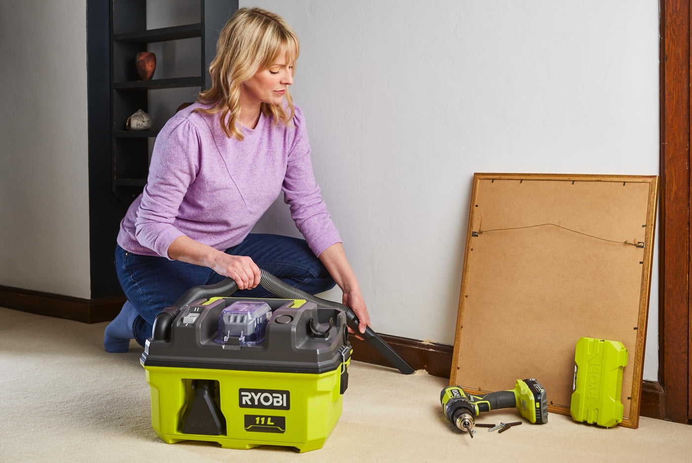 RYOBI 18 V ONE+ Akku-Nass-und Trockensauger RV1811-0, Saugleistung 115 AW, ohne Akku und Ladegerät, Hypergreen