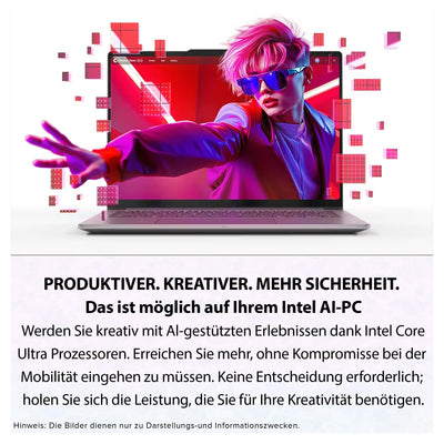 Lenovo Yoga Pro 7 14IAH10 Laptop, Intel Core Ultra 7-255H, 32 GB LPDDR5x RAM, 2 TB PCIe SSD, 14.5" 3K OLED Touchscreen Display, Intel Arc 140T GPU, Backlit QWERTZ Tastatur, Windows 11 Pro, Luna Grey