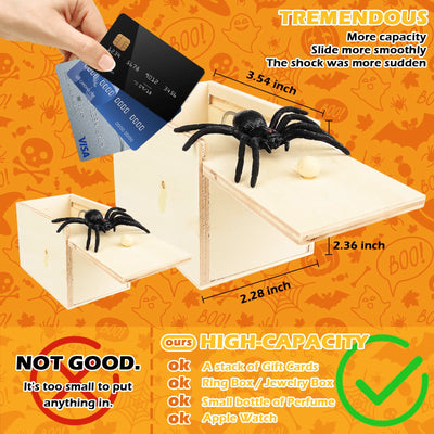 2 Stück Spider Prank Box, Spinne Scherzartikel, Spinne Streich Box Holz, Holz Prank Spider Scare Box Streich Spinne Angst Box Streichschachtel für Kinder Erwachsene Party Favors