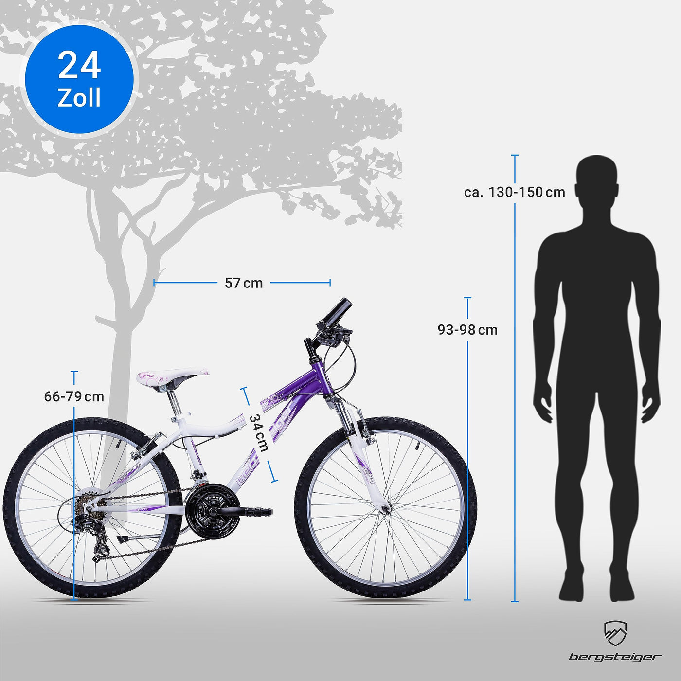 Bergsteiger Verona 24 Zoll Kinderfahrrad, geeignet für 8, 9, 10, 11 Jahre, 18 Gang-Schaltung, Mountainbike mit Gabel-Federung, Mädchen-Fahrrad