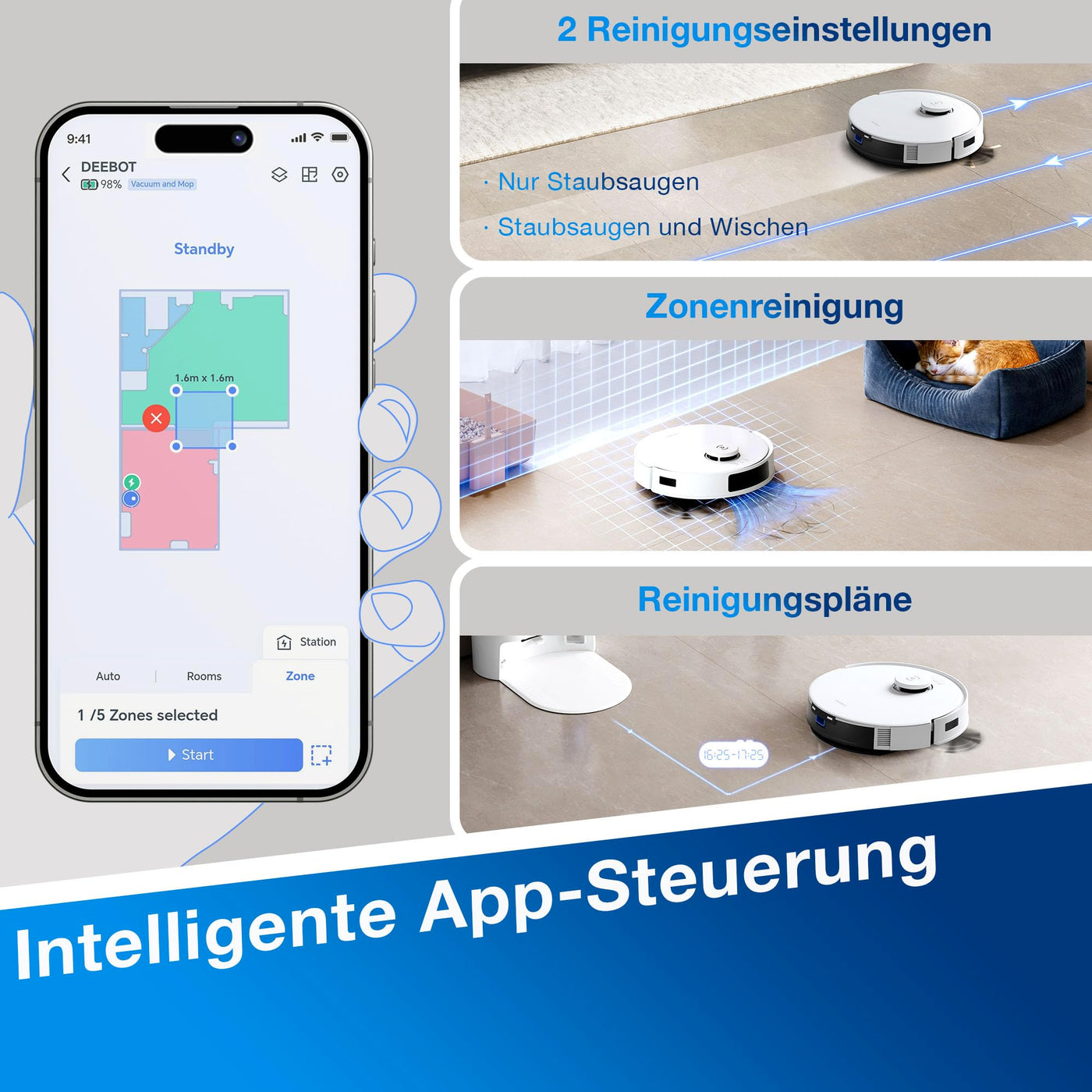 ECOVACS DEEBOT N20 Plus Saugroboter mit Wischfunktion, 8000Pa Saugkraft, staubbeutellose PureCyclone Station, Anti-Haar-Verhedderung, bis zu 300 Minuten Laufzeit, White